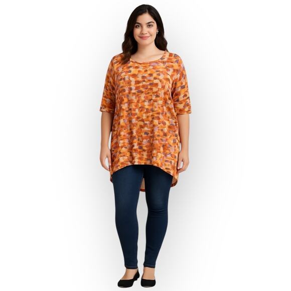 LuLaRoe Tops - NWT LuLaRoe Irma High-Low Tunic Top – Orange Purple Geometric Print – Medium
